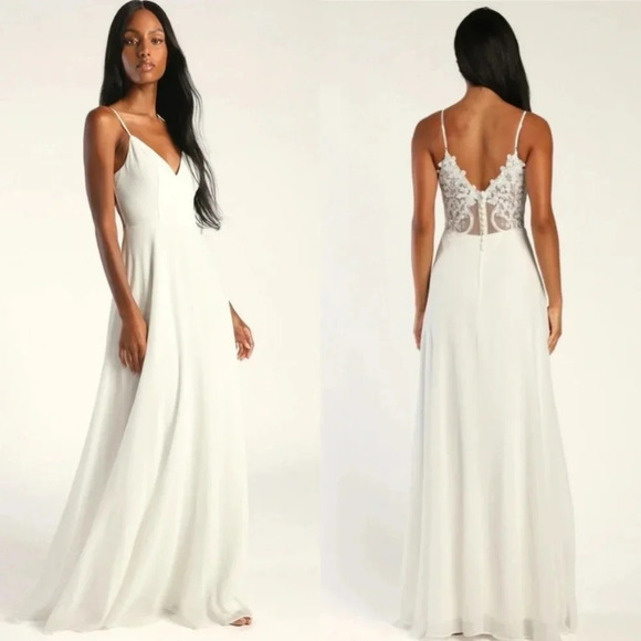 Lulu's Romantic Ways White Lace Button Back Maxi Dress S Wedding Bride Party - Picture 1 of 15